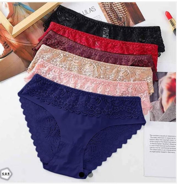 Pack Of 3 Floral Lace Soft Cotton Panties For Women